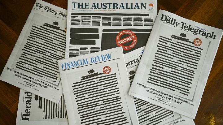 Kebebasan Pers dalam Bahaya, Surat Kabar Australia Hitamkan Tulisan Halaman Depannya