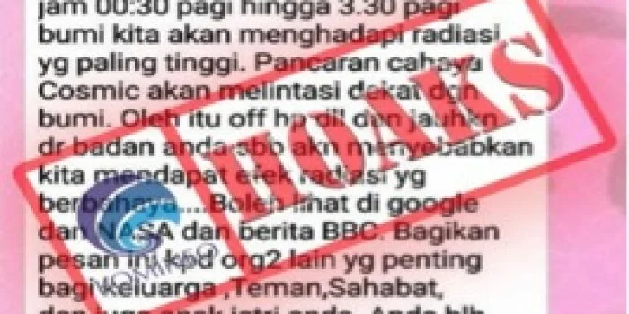 Kembali Beredar Pesan Berantai Bahaya Radiasi Cahaya Cosmic Pukul 00.30 Dini Hari, Hoaks