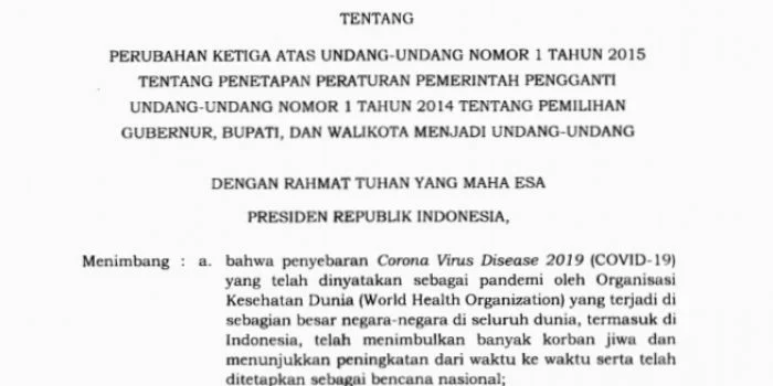 Jokowi Resmi Terbitkan Perppu Terkait Penundaan Pelaksanaan Sisa Tahapan Pilkada Serentak Tahun 2020