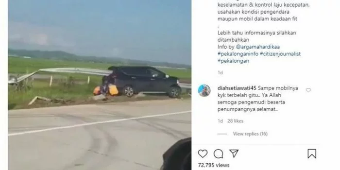 Kecelakaan Tunggal di Ruas Tol Pemalang-Batang, Mobil Tertusuk Besi Pembatas Viral