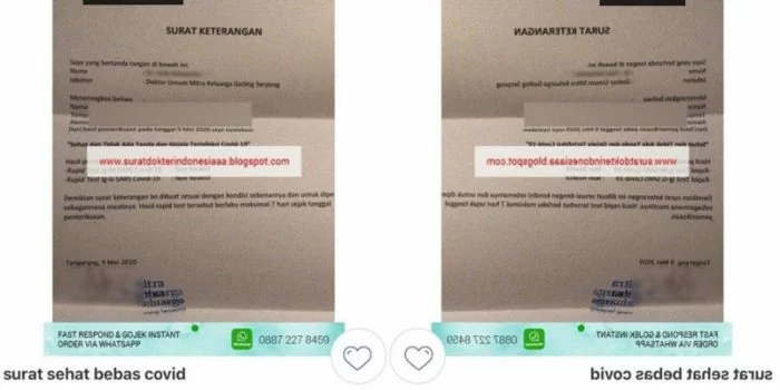 Surat Sehat Bebas Covid-19 Dijual Online Rp70.000, Benarkah?