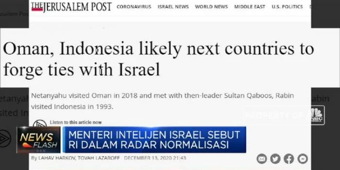 Media Israel Sebut Indonesia Bangun Hubungan Diplomatik dengan Israel