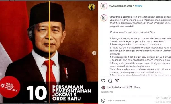 Akun Instagram YLBHI Unggah Poster Kesamaan Jokowi dengan Soeharto