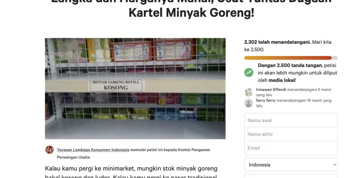 Petisi Online YLKI, Bongkar Dugaan Kartel Minyak Goreng