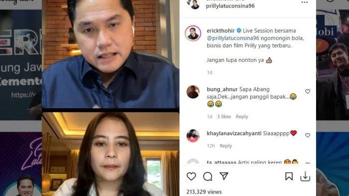 Live Bareng, Erick Thohir Berbagi Ilmu dengan Prilly Latuconsina