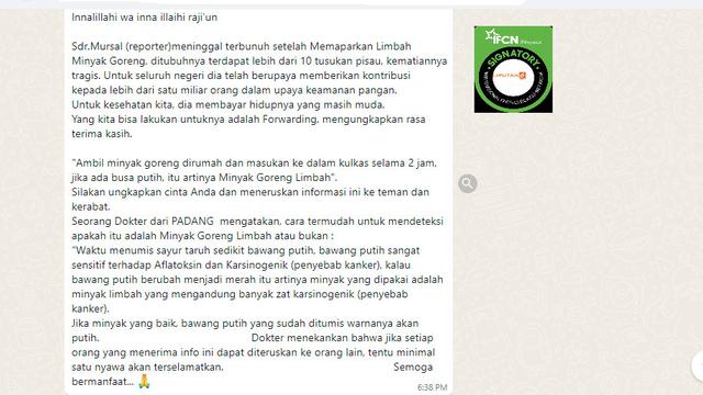 Seorang Reporter Terbunuh setelah Ungkap Limbah Minyak Goreng, Faktanya