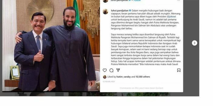 Menko Luhut Sebut Putra Mahkota Arab Saudi Pangeran Mohammed bin Salman akan Kunjungi Indonesia 2 kali