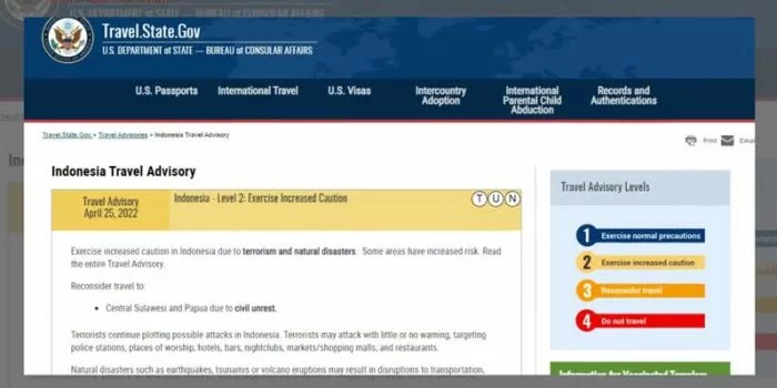Amerika Serikat Rilis Peringatan Perjalanan, Minta Warganya Hindari Sulawesi Tengah dan Papua