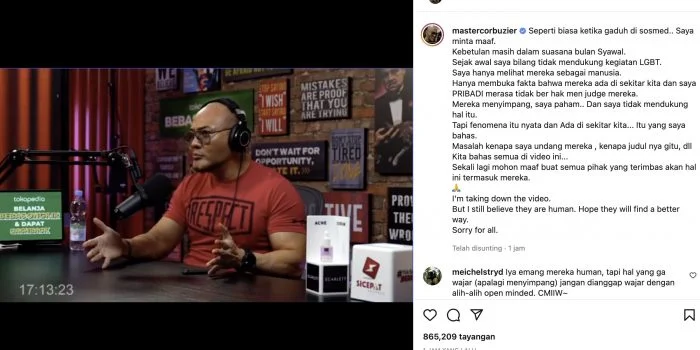 Soal LGBT, Deddy Corbuzier: Seperti Biasa Ketika Gaduh di Sosmed, Saya Minta Maaf