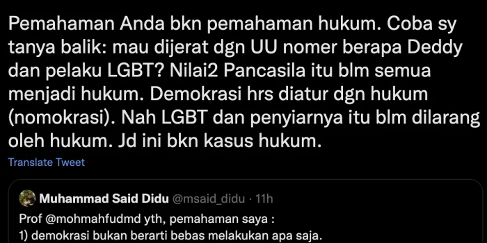 Jadi Ini Bukan Kasus Hukum, Begini Cuitan Mahfud MD: LGBT dan Penyiarnya Belum Dilarang oleh Hukum