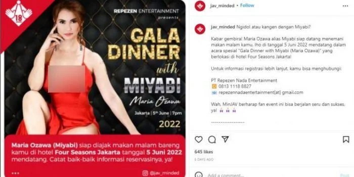 Gala Dinner Bareng Maria Ozawa alias Miyabi Batal