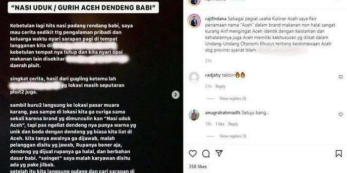 Usai Heboh Nasi Padang Babi, Kini Muncul Nasi Uduk Aceh Sediakan Dendeng Babi Dijual di Jakarta