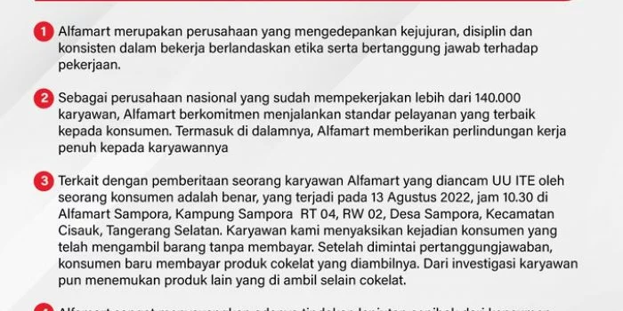 Berikut Tanggapan Alfamart: Karyawannya Tertekan Diancam UU ITE oleh Konsumen Pencuri Cokelat