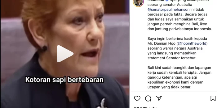 Sandiaga Uno Geram dengan Pernyataan Senator Australia, Jangan Pernah Menghina Bali