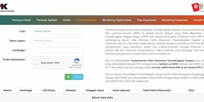 Data Tidak Masuk ke Situs LKHPN, Irjen Ferdy Sambo Tak Secara Lengkap Laporkan Harta Kekayaannya ke KPK