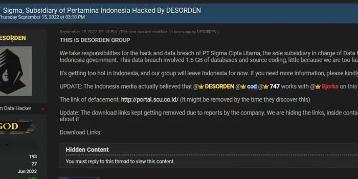 Inilah Sosok Akun Desorden di Web Forum Hacker, Adakah Keterlibatannya dengan Bjorka?