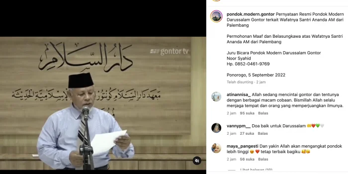 Jubir Pondok Pesantren Modern Darussalam Gontor: Ditemukan Adanya Dugaan Penganiayaan