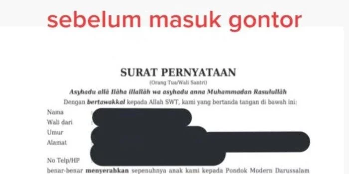 Heboh Surat Pernyataan Wali Santri Sebelum Menitipkan Anaknya ke Pondok Pesantren Modern Darussalam Gontor