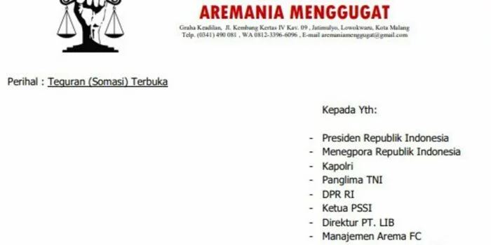 Aremania Menggugat, Berikut 9 Butir Tuntutannya