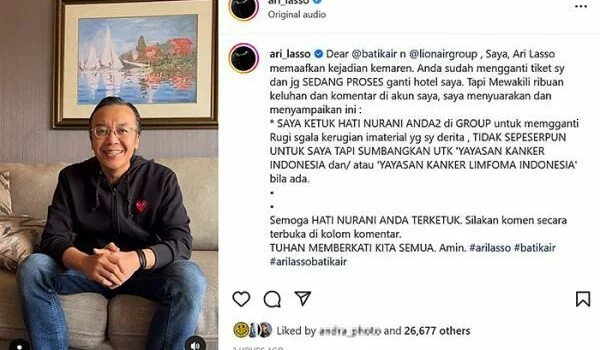 Ari Lasso Kritik Keras Batik Air, Tolak Ganti Rugi