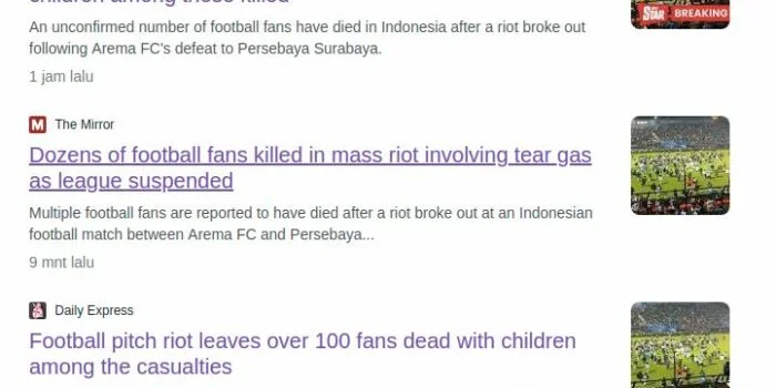 Media-media di Inggris Beritakan Tragedi Singo Edan Vs Bajul Ijo