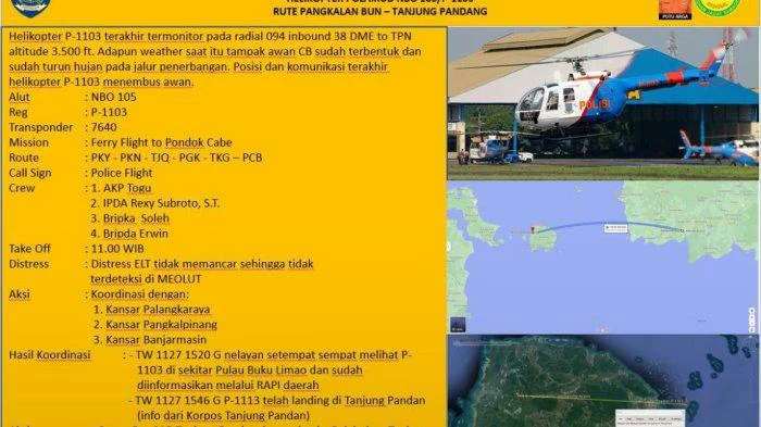 Helikopter Milik Polri Hilang Kontak di Babel Usai Lewati Cuaca Buruk