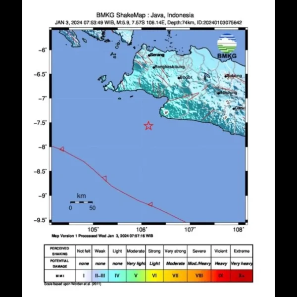 BMKG Sebut Gempa Berkekuatan Magnitudo 5,9 di Selatan Jawa Barat Dipicu Deformasi Batuan Lempeng Indo-Australia