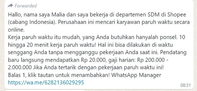 Satgas Pasti OJK Ingatkan Masyarakat Waspadai Penipuan Lowongan Kerja Paruh Waktu, Ini Modusnya