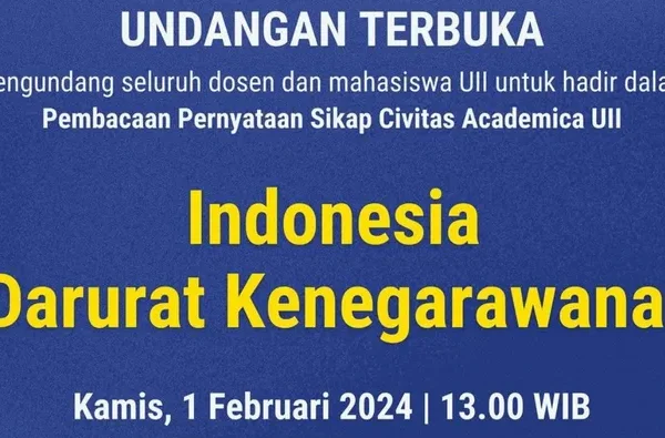 Kemarin UGM, Hari Ini Pembacaan Pernyataan Sikap Sivitas Akademika UII Yogyakarta 'Indonesia Darurat Kenegarawanan'