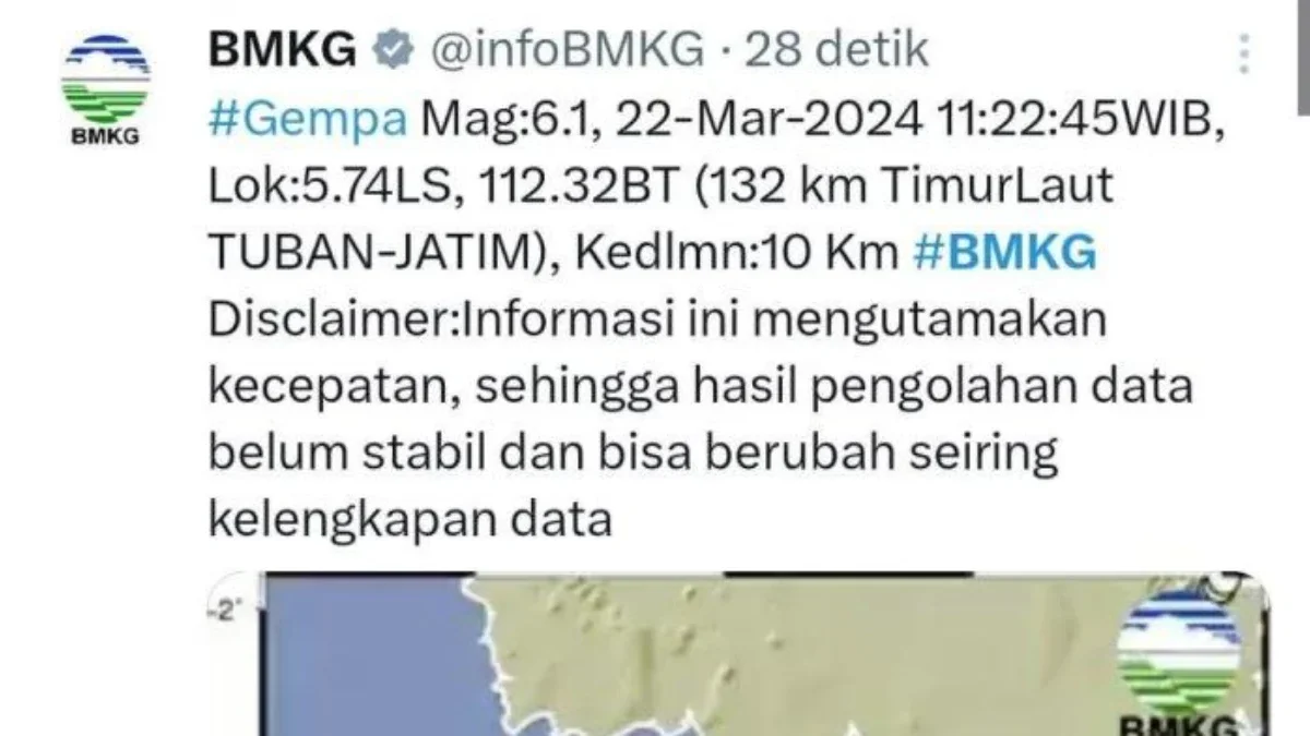 Gempa Berkekuatan M 6.0 Guncang Tuban, Getaran hingga Surabaya