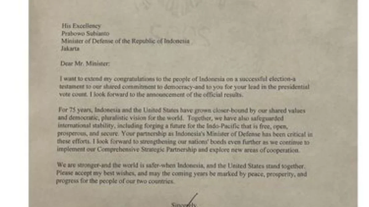 Prabowo Subianto Unggah Surat Presiden Amerika Serikat, Joe Biden: Saya Menantikan Pengumuman Hasil Resminya