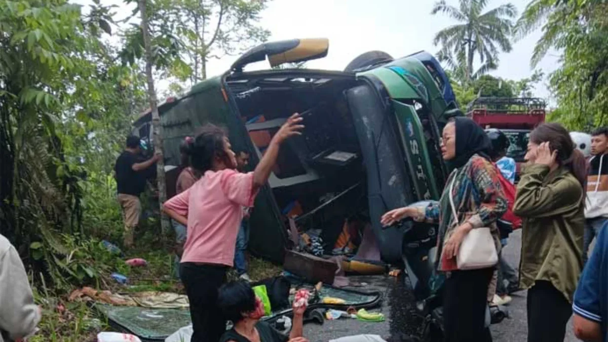 Bus ALS Rebah Kuda di Malalak Timur, Kabupaten Agam. (f/ist)