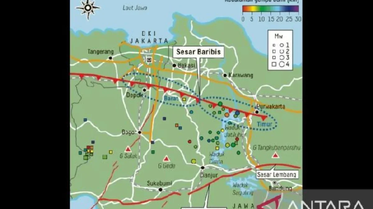 Pemetaan secara geologis Sesar gempa Baribis dari Serang di Banten sampai Purwakarta di Jawa Barat melintasi w