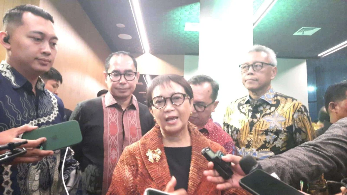 Menteri Luar Negeri Retno Marsudi ketika ditemui usai menghadiri Hassan Wirajuda Pelindungan Award (HWPA) 2023