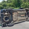 Kendaraan yang terguling di Tol Palikanci, Kabupaten Cirebon. (IST)