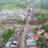 Pantauan drone BPBD Tanah Datar atas banjir bandang di Simpang Manunggal, Kecamatan Lima Kaum, Kab Tanah Datar