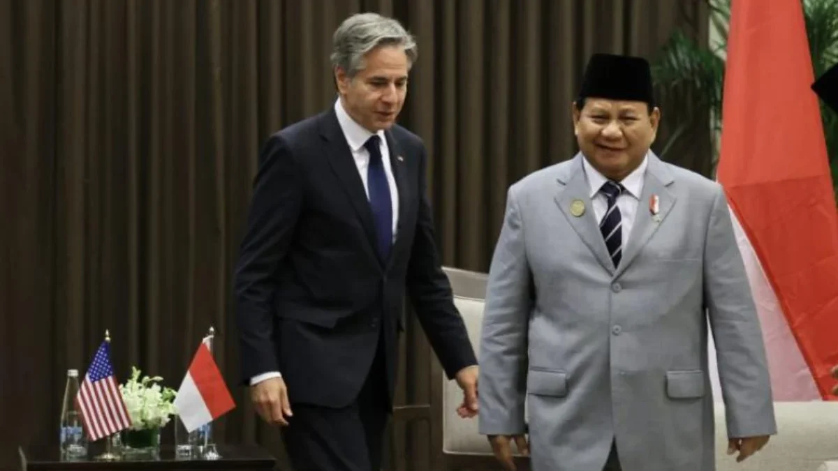 Menteri Pertahanan (Menhan) RI Prabowo Subianto bertemu dengan Menteri Luar Negeri (Menlu) Amerika Serikat Ant