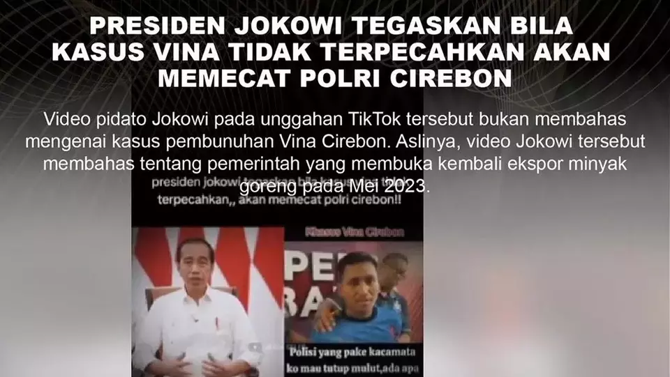 Tangkapan layar hoaks yang menarasikan Presiden Joko Widodo (Jokowi) mengancam memecat Kapolri terkait kasus V