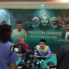 Ketua PWNU Jakarta KH Samsul Maarif saat mengumumkan hasil rapat syuriyah dan tanfidziyah yang memutuskan untu