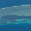 Pemandangan dari udara menunjukkan BRP Sierra Madre di Second Thomas Shoal, yang dikenal secara lokal sebagai