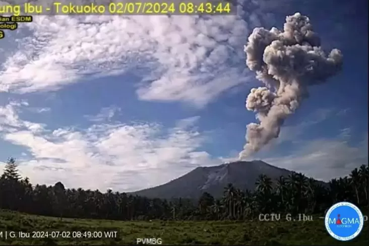 Gunung Ibu di Halmahera Barat, Maluku Utara mengalami dua kali erupsi, Selasa 2 Juli 2024. Foto/PVMBG