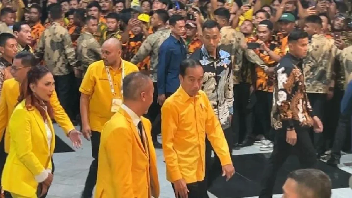 Presiden Joko Widodo (Jokowi) menghadiri musyawarah nasional atau Munas XI Partai Golkar di Jakarta Convention