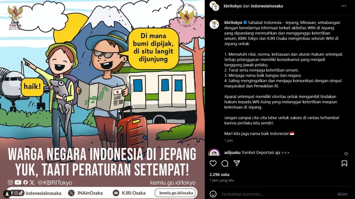 Tangkapan Layar KBRI Tokyo perihal perilaku orang Indonesia yang dianggap meresahkan di Jepang. (FOTO: @kbrit