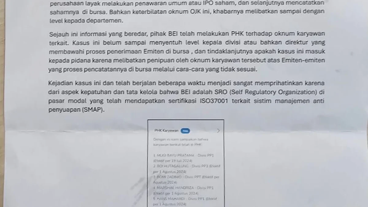 Isi surat pemberitahuan mengenai kasus suap IPO di Bursa Efek Indonesia. (CNBC Indonesia/Romys Binekasri) Isi