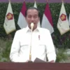 Presiden Joko Widodo saat memberikan sambutan dalam Apel Kader Partai Gerindra di Indonesia Arena, Jakarta, S