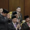 Menteri Pertahanan yang juga Presiden Terpilih Prabowo Subianto dalam Sidang Tahunan MPR dan Sidang Bersama DP