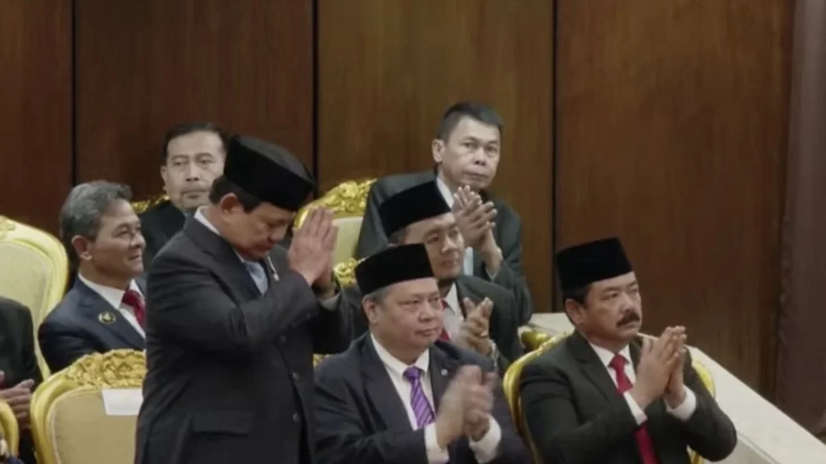 Menteri Pertahanan yang juga Presiden Terpilih Prabowo Subianto dalam Sidang Tahunan MPR dan Sidang Bersama DP