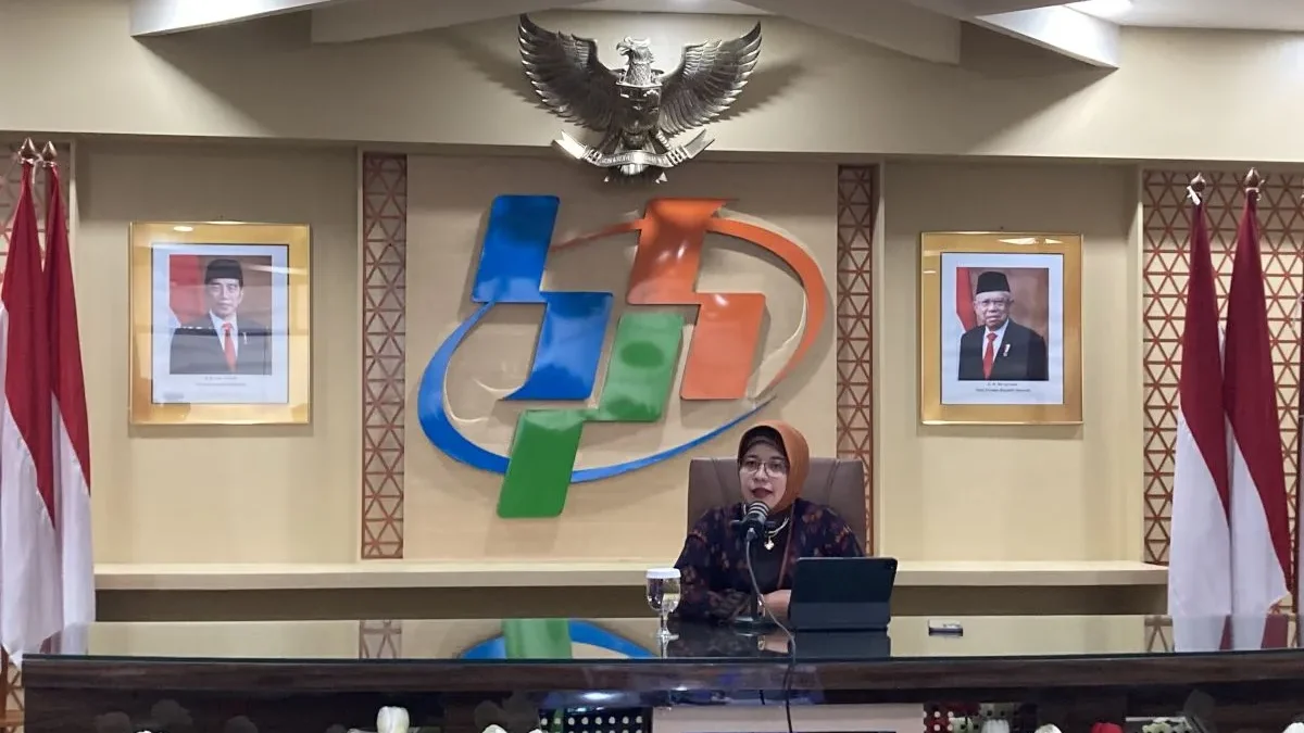 Pelaksana Tugas (Plt) Kepala Badan Pusat Statistik (BPS) Amalia Adininggar Widyasanti saat konferensi pers, di