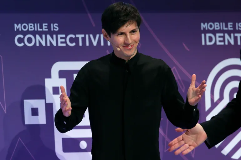 Pendiri dan CEO Telegram, Pavel Durov, menyampaikan pidato utama pada Mobile World Congress di Barcelona, ​​Sp