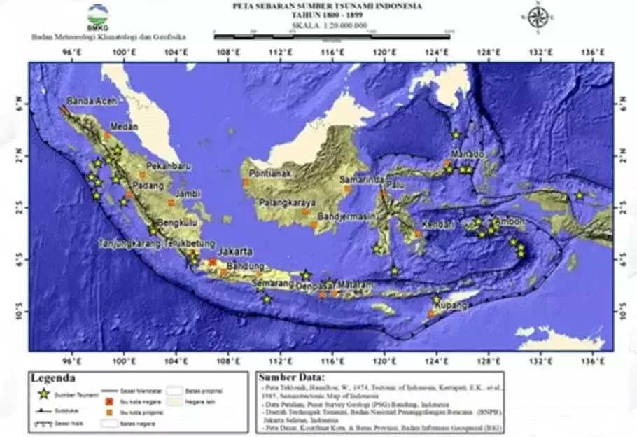 Skenario terburk megathrust Selat Sunda diprediksi mencapai Magnitudo 8,7 dan berdampak ke provinsi lain. - (D